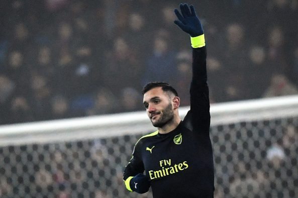 Arsenal's Spanish forward Lucas Perez celebrates his third goal during the UEFA Champions league Group A football match between FC Basel 1893 and Arsenal FC on December 6, 2016 at the St Jakob Park stadium in Basel. (PATRICK HERTZOG/AFP/Getty Images)
