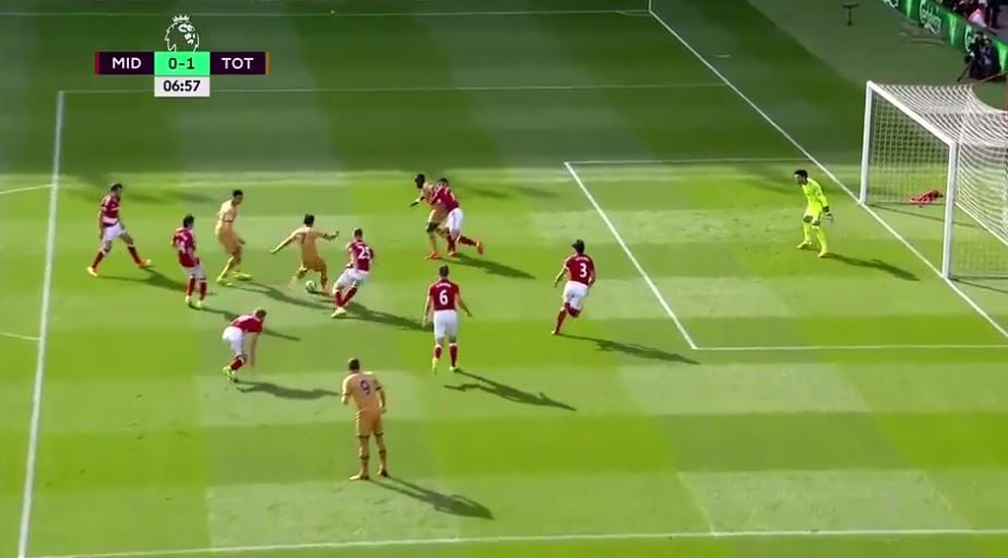 Chambers (no.25) would've been frustrated that he couldn't get tighter to, and eventually dispossess Son Heung-Min before the forward took his chance.