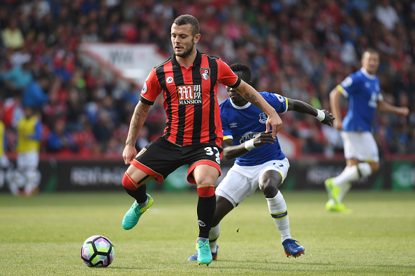 BOURNEMOUTH, ENGLAND - SEPTEMBER 24: Jack Wilshere of AFC Bournemouth in action during the Premier League match between Stoke City and West Bromwich Albion at the Britannia Stadium on September 24, 2016 in Stoke on Trent, England. (Photo by Mike Hewitt/Getty Images)