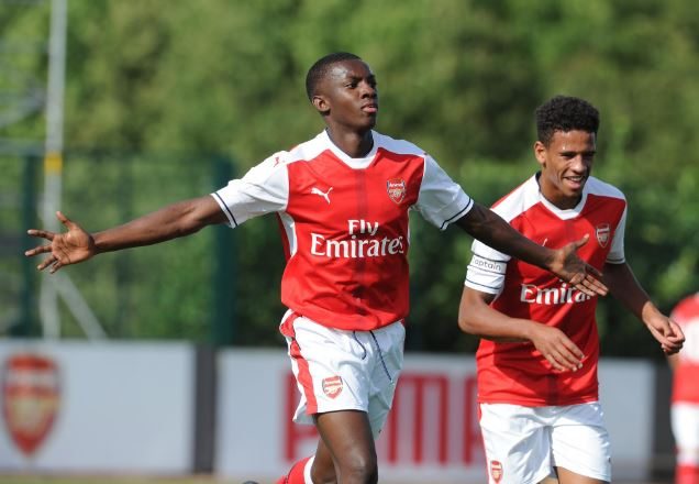 Nketiah scored a well-taken hat-trick, including a penalty, taking his tally to seven goals in five games. | Photo: David Price