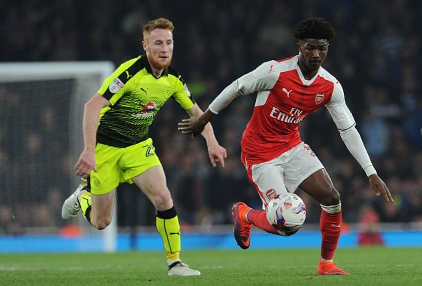 LONDON, ENGLAND - OCTOBER 25: Maitland-Niles got forward where possible and was effective on the ball in midfield with Reading's backline always a step or two behind him. (Photo by David Price/Arsenal FC via Getty Images)