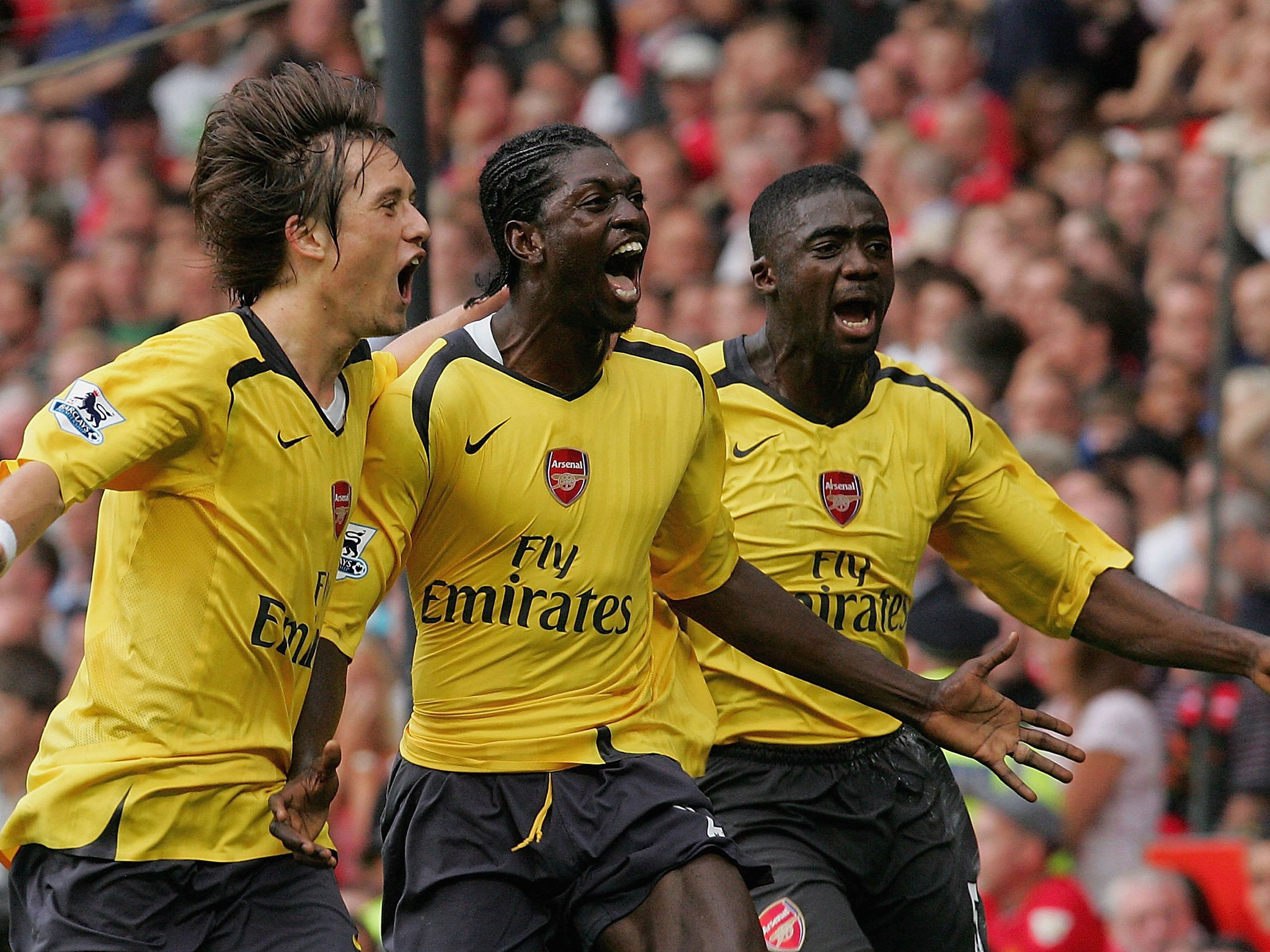 Emmanuel Adebayor's goal was the one and only in a slender 1-0 victory at Old Trafford, back in September 2006. Since then, Arsenal haven't beaten United away from home in the league. (Picture source: The Independent)