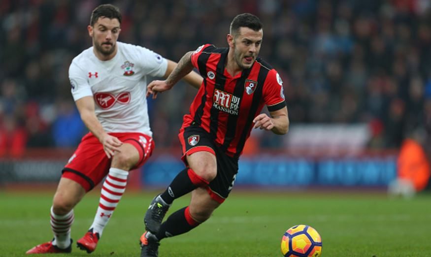 BOURNEMOUTH, ENGLAND - DECEMBER 18: Jack Wilshere of Bournemouth gets past Southampton's Jay Rodriguez during the Premier League match at the Vitality Stadium. (Photo: Catherine Ivill - AMA/Getty Images) 