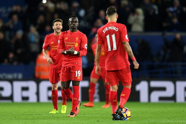 (L-R) Lallana, Mane and Firmino look dejected during their 3-1 defeat at the hands of Leicester