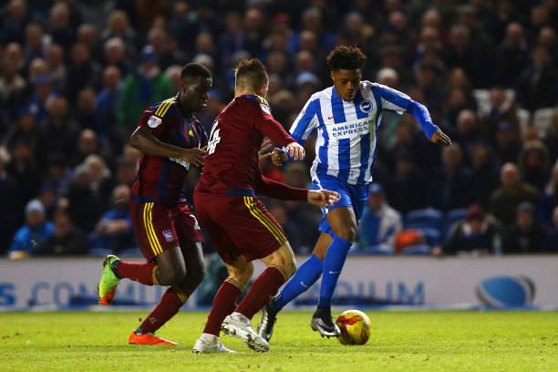 Akpom in action for Brighton earlier this season