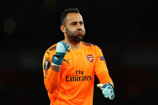 LONDON, ENGLAND - SEPTEMBER 14: David Ospina of Arsenal celebrates after Hector Bellerin of Arsenal scored the 3rd arsenal goal during the UEFA Europa League group H match between Arsenal FC and 1. FC Koeln at Emirates Stadium on September 14, 2017 in London, United Kingdom. (Photo by Richard Heathcote/Getty Images)