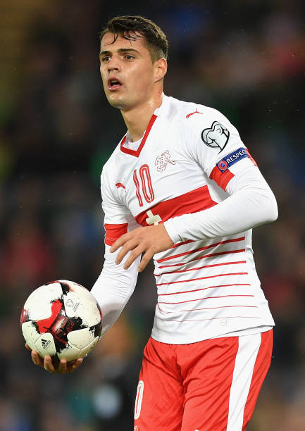 BELFAST, NORTHERN IRELAND - NOVEMBER 09: Granit Xhaka of Switzerland in action during the FIFA 2018 World Cup Qualifier Play-Off: First Leg between Northern Ireland and Switzerland at Windsor Park on November 9, 2017 in Belfast, Northern Ireland. (Photo by Michael Regan/Getty Images)