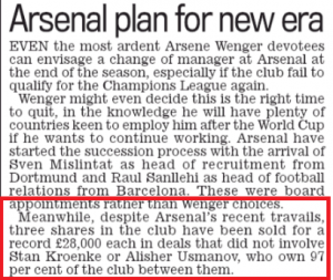 daily mail arsenal shares 180117