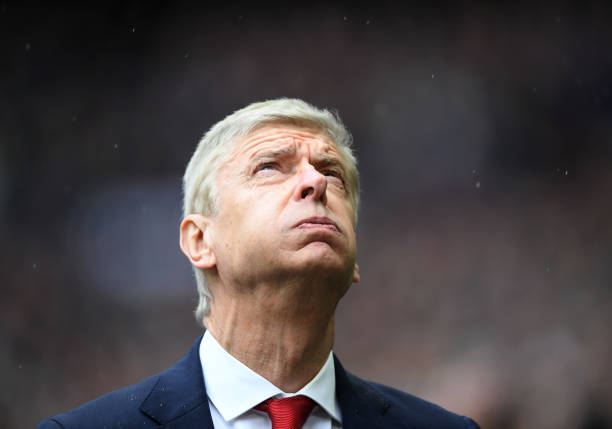 LONDON, ENGLAND - FEBRUARY 10: Arsene Wenger of Arsenal looks on during the Premier League match between Tottenham Hotspur and Arsenal at Wembley Stadium on February 10, 2018 in London, England. (Photo by Laurence Griffiths/Getty Images)