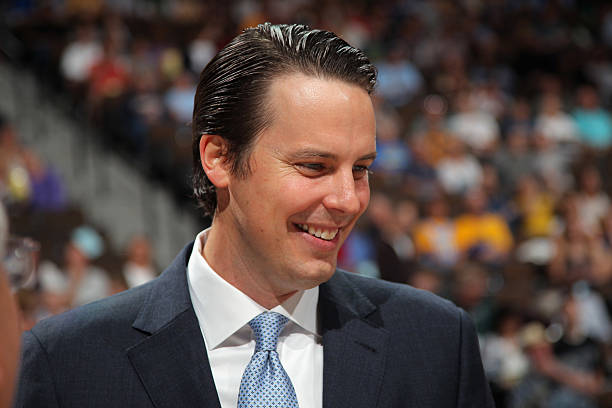 DENVER, CO - APRIL 22: Josh Kroenke, President and Governor of the Denver Nuggets meets season ticket holders on fan appreciation night prior to facing the Orlando Magic at Pepsi Center on April 22, 2012 in Denver, Colorado. The Nuggets defeated the Magic 101-74. NOTE TO USER: User expressly acknowledges and agrees that, by downloading and or using this photograph, User is consenting to the terms and conditions of the Getty Images License Agreement. (Photo by Doug Pensinger/Getty Images)