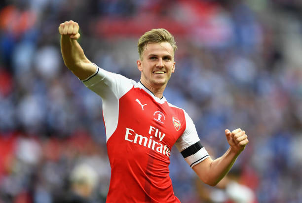 LONDON, ENGLAND - MAY 27: Rob Holding of Arsenal celebrates after The Emirates FA Cup Final between Arsenal and Chelsea at Wembley Stadium on May 27, 2017 in London, England. (Photo by Laurence Griffiths/Getty Images)