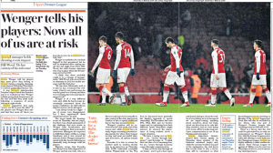 Daily Telegraph Wenger tells palyers 3 march 2018 2