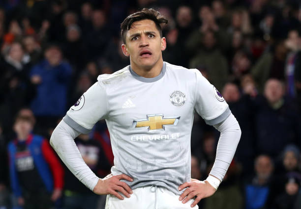 LONDON, ENGLAND - MARCH 05: Alexis Sanchez of Manchester United reacts during the Premier League match between Crystal Palace and Manchester United at Selhurst Park on March 5, 2018 in London, England. (Photo by Catherine Ivill/Getty Images)