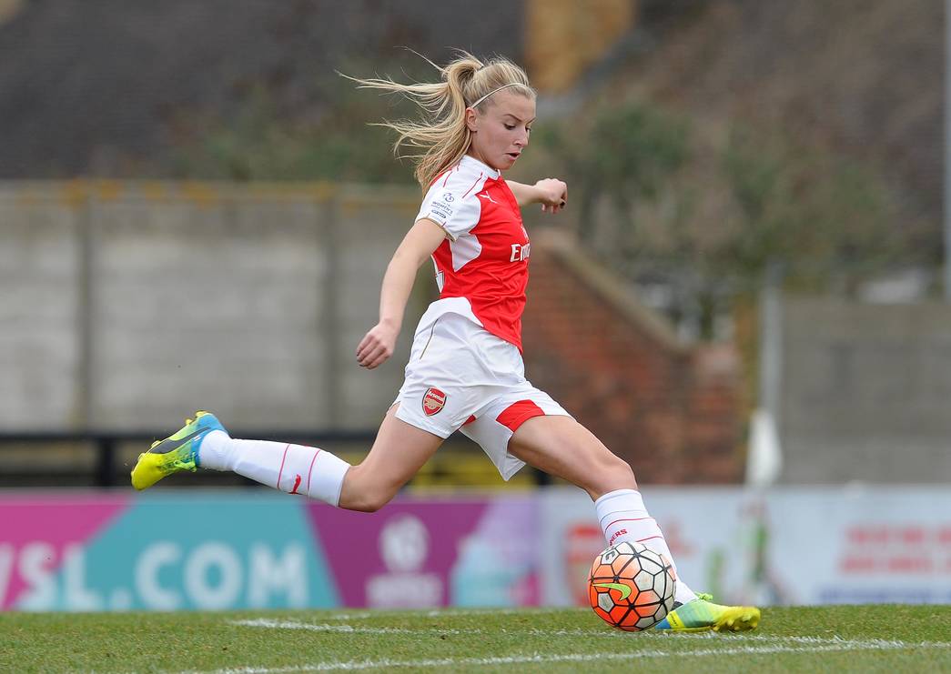Leah Williamson (Arsenal Ladies). Arsenal Ladies 2:2 Notts County Ladies. Arsenal win on penalty shoot out. FA Cup 1/4 Final. Meadow Park, Borehamwood, 3/4/16. Credit : Arsenal Football Club / David Price.