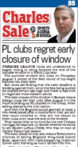 charles sale 5 july 2018 daily mail premier league transfer window regret