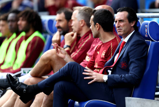 CARDIFF, WALES - SEPTEMBER 02: Unai Emery, Manager of Arsenal looks on prior to the Premier League match between Cardiff City and Arsenal FC at Cardiff City Stadium on September 2, 2018 in Cardiff, United Kingdom. (Photo by Clive Rose/Getty Images)
