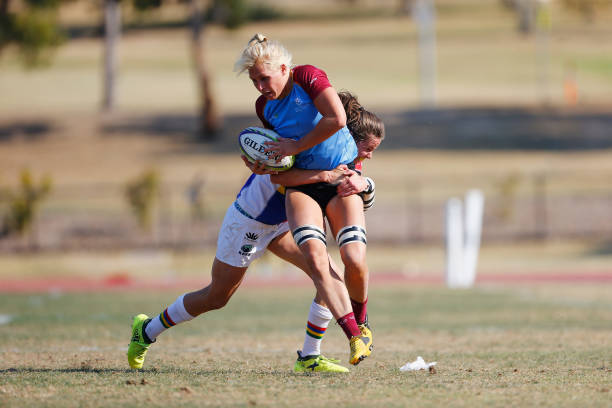 BRISBANE, AUSTRALIA - SEPTEMBER 16: Jannicke Ijdens in action during the Women's University Sevens match between Uniervisty of Queensland and Macquarie on September 16, 2017 in Brisbane, Australia. (Photo by Jason O'Brien/Getty Images)