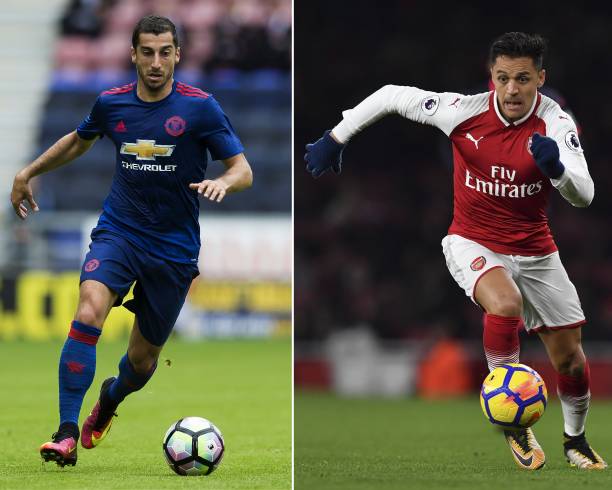 A combination image shows Manchester United's Armenian midfielder Henrikh Mkhitaryan (L) and Arsenal's Chilean striker Alexis Sanchez. Arsenal forward Alexis Sanchez and Manchester United midfielder Henrikh Mkhitaryan were set to undergo medicals as their swap deal nears completion, reports said January 21, 2018. / AFP PHOTO / JON SUPER (Photo credit should read JON SUPER/AFP/Getty Images)