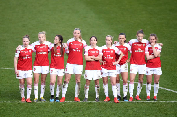 SHEFFIELD, ENGLAND - FEBRUARY 23: Arsenal players look dejected during the FA Women's Continental League Cup Final between Arsenal and Manchester City Women at Bramall Lane on February 23, 2019 in Sheffield, England. (Photo by Laurence Griffiths/Getty Images)