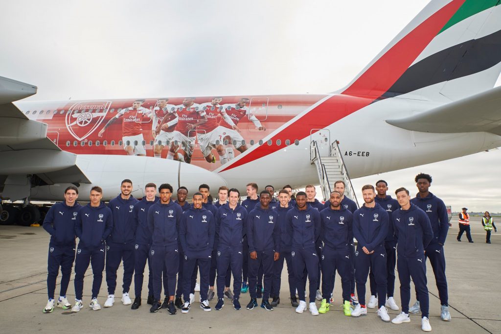 Arsenal squad for Dubai trip (Photo via Twitter / Arsenal)