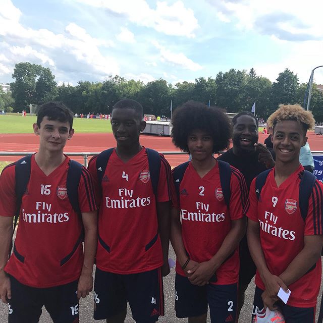 Charlie Patino, Khayon Edwards, Mauro Bandeira, and Omari Hutchinson at the u17 Bundesliga Cup (Photo via Instagram / OmariHutchinson10)