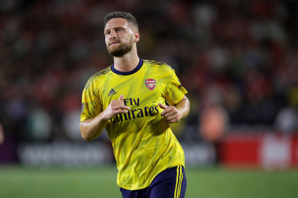 CARSON, CALIFORNIA - JULY 17: Shkodran Mustafi of Arsenal London looks on during the 2019 International Champions Cup match between Arsenal London and FC Bayern Muenchen at Dignity Health Sports Park on July 17, 2019 in Carson, California. (Photo by Alexander Hassenstein/Bongarts/Getty Images)