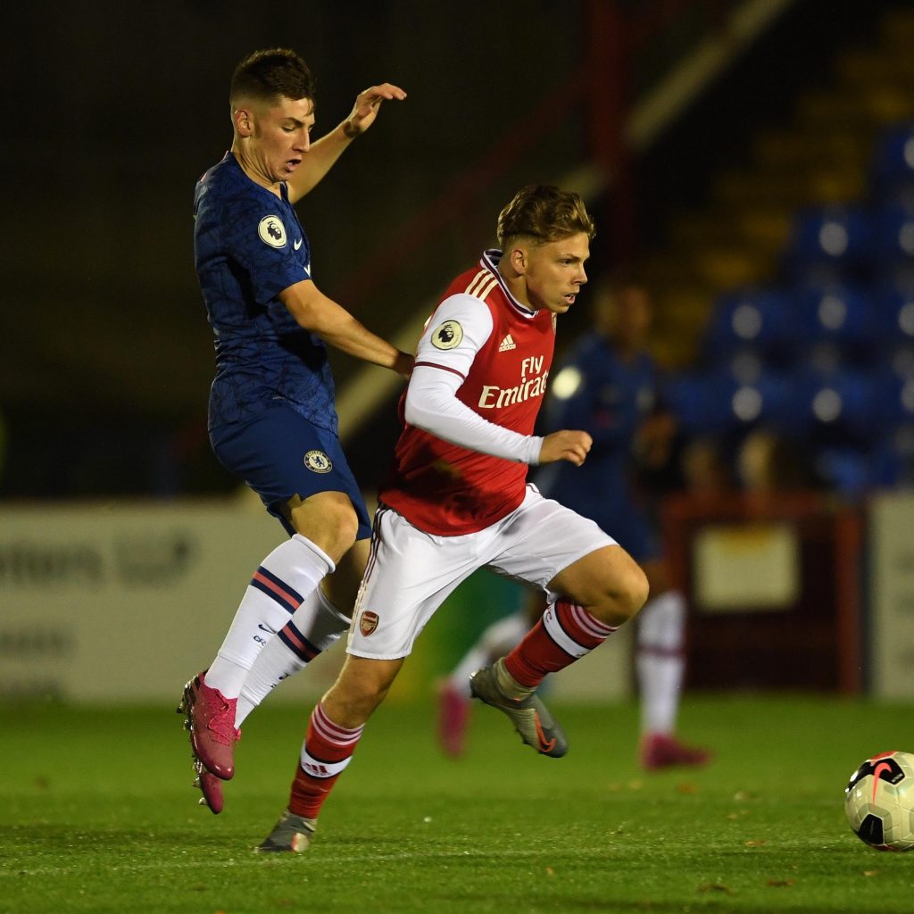 Ben Cottrell playing against Chelsea u23s (Photo via Twitter / ArsenalAcademy)