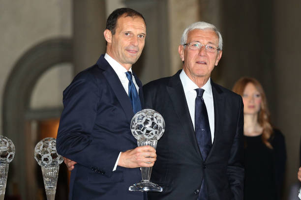 FLORENCE, ITALY - MAY 20: Massimiliano Allegri manager of Juventus FC and Marcello Lippi during the FIGC Hall of Fame 2019 on May 20, 2019 in Florence, Italy. (Photo by Gabriele Maltinti/Getty Images)