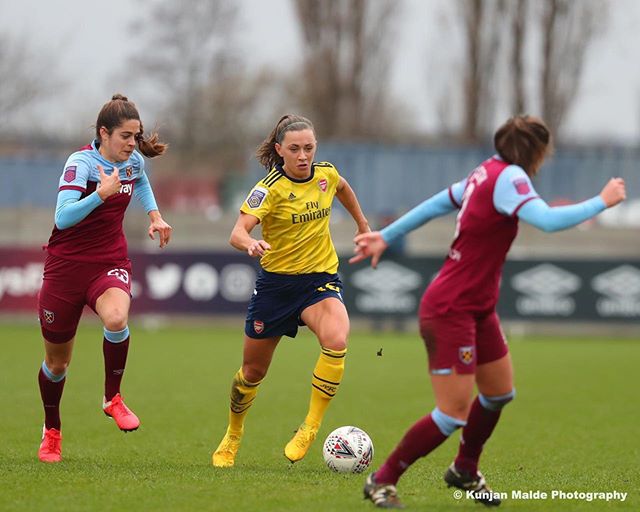 Katie McCabe runs with the ball against West Ham (Photo via Instagram)