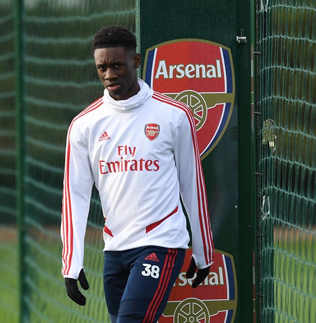 Folarin Balogun in training with Arsenal (Photo via Instagram)