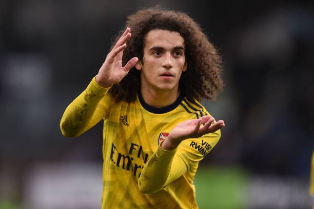 Arsenal's French midfielder Matteo Guendouzi gestures to supporters as he leaves after the English Premier League football match between Burnley and Arsenal at Turf Moor in Burnley, north west England on February 2, 2020. - The game finished 0-0. (Photo by Oli SCARFF / AFP)