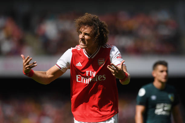 LONDON, ENGLAND - AUGUST 17: David Luiz of Arsenal reacts during the Premier League match between Arsenal FC and Burnley FC at Emirates Stadium on August 17, 2019 in London, United Kingdom. (Photo by Michael Regan/Getty Images)