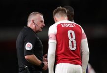 Not him again! Arsenal v Aston Villa referee assessed LONDON, ENGLAND - DECEMBER 19: Match Referee Jonathan Moss speaks with Aaron Ramsey of Arsenal during the Carabao Cup Quarter Final match between Arsenal and Tottenham Hotspur at Emirates Stadium on December 19, 2018 in London, United Kingdom. (Photo by Alex Morton/Getty Images)