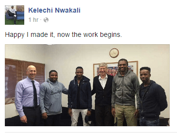 Kelechi Nwakali and Samuel Chukwueze with Arsene Wenger