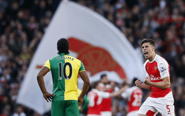 Player focus: Gabriel continues to stake long-term claim 2 Gabriel celebrates Welbeck's strike to break the deadlock. | Photo: Twitter