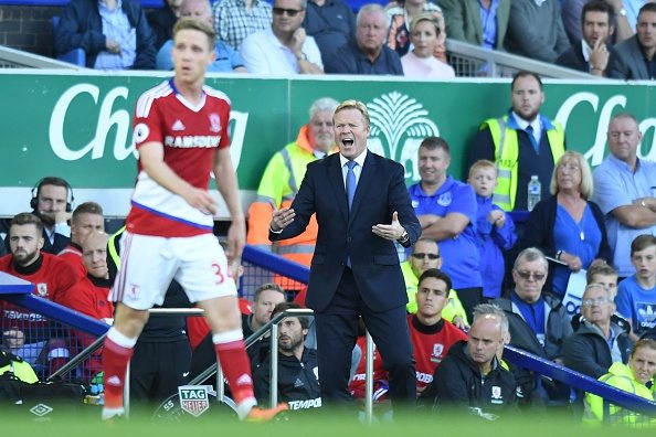 Should Arsenal target Koeman as Wenger's successor? 2 Koeman (pictured, centre) shouting instructions from the touchline during Everton's 3-1 win over Middlesbrough at Goodison Park on Saturday evening. | Photo: Anthony Devlin / Getty Images