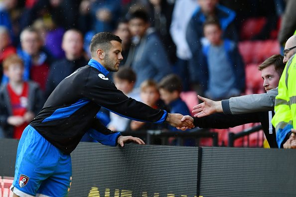 Loan watch: Wilshere continues to divide opinion as Bournemouth draw 5 WATFORD, ENGLAND - OCTOBER 01: Jack Wilshere of AFC Bournemouth shakes fans hands after the game during the Premier League match between Watford and AFC Bournemouth at Vicarage Road on October 1, 2016 in Watford, England. (Photo by Dan Mullan/Getty Images)