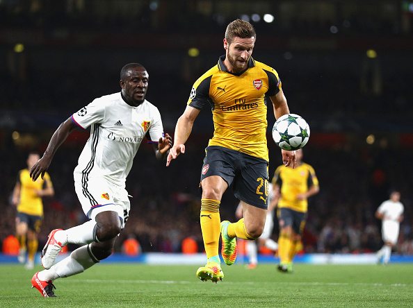 Wenger hails Koscielny-Mustafi partnership ahead of Burnley match 2 LONDON, ENGLAND - SEPTEMBER 28: Shkodran Mustafi of Arsenal controls the ball ahead of Seydou Doumbia of Basel during the UEFA Champions League group A match between Arsenal FC and FC Basel 1893 at the Emirates Stadium on September 28, 2016 in London, England. (Photo by Paul Gilham/Getty Images)
