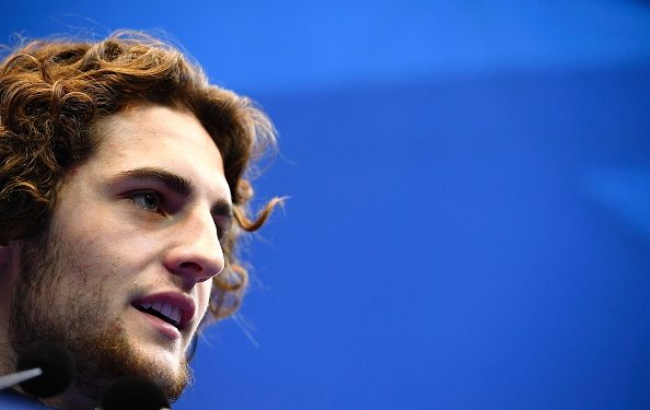 France's midfielder Adrien Rabiot speaks during a press conference in Clairefontaine-en-Yvelines, near Paris, on November 8, 2016, on the team's pr...
