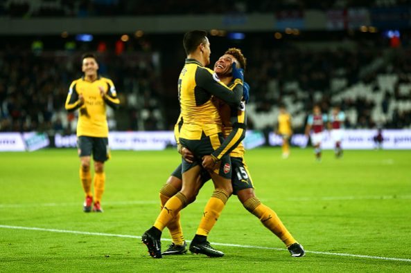 Alexis Sanchez and Alex Oxlade-Chamberlain celebrate v West Ham