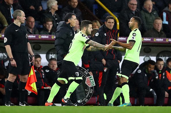 BURNLEY, ENGLAND - DECEMBER 10: Jack Wilshere of AFC Bournemouth (L) comes on for Callum Wilson of AFC Bournemouth (R) during the Premier League match between Burnley and AFC Bournemouth at Turf Moor on December 10, 2016 in Burnley, England. (Photo by Clive Brunskill/Getty Images)