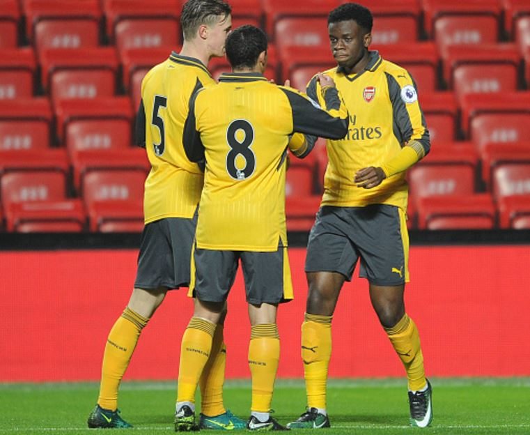 U23 report: Mavididi brace not enough as Liverpool snatch 3-2 win 3 LIVERPOOL, ENGLAND - DECEMBER 12: Stephy Mavididi (R) celebrates scoring his and Arsenal's first goal against Liverpool at Anfield. (Photo by David Price / Arsenal FC via Getty Images)