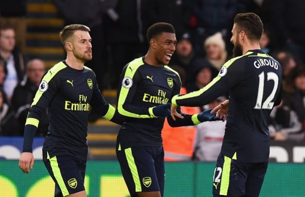 Aaron Ramsey, Alex Iwobi and Olivier Giroud v Swansea