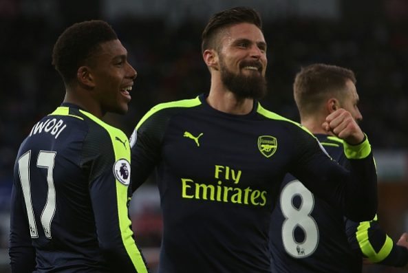 Olivier Giroud and Alex Iwobi v Swansea