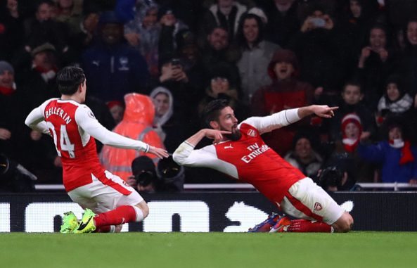 Olivier gIroud celebrates scoring against Crystal Palace