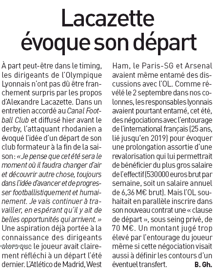 Arsenal held discussions with Lyon as Lacazette says he's leaving 2 170206 lequipe lacazette arsenal