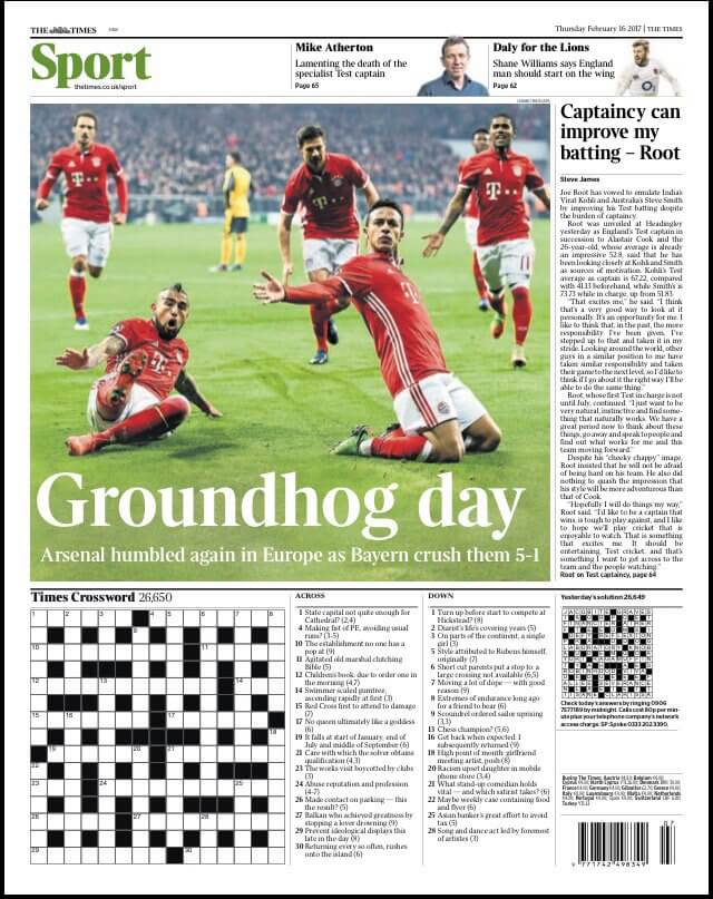 How the back pages dealt with Arsenal's embarrassment 6 170216 times