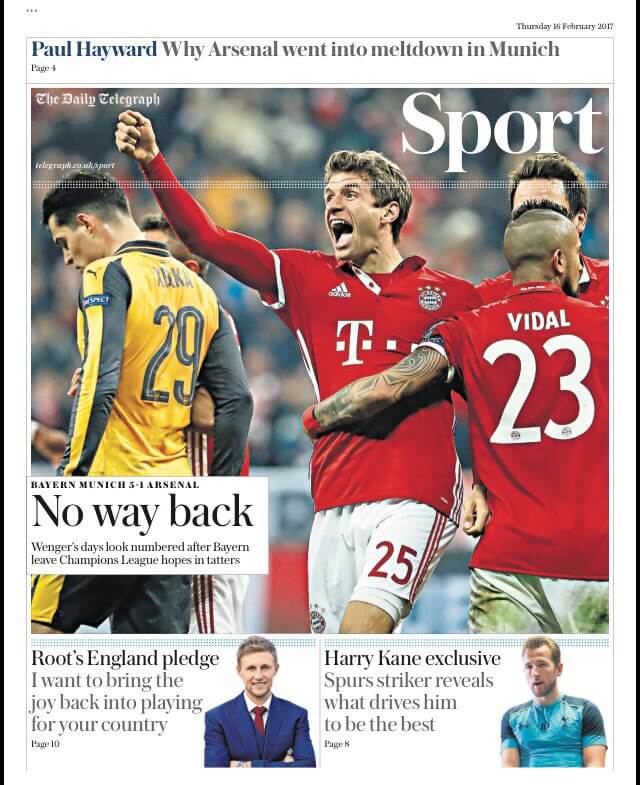 How the back pages dealt with Arsenal's embarrassment 7 170216telegraph