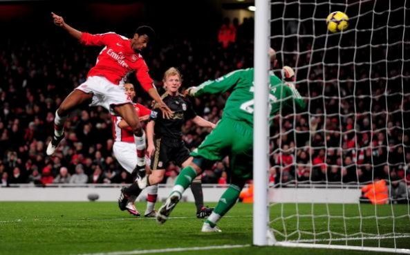 Abou Diaby scores for Arsenal v Liverpool, 10 February 2010 (Photo by Mike Hewitt/Getty Images)