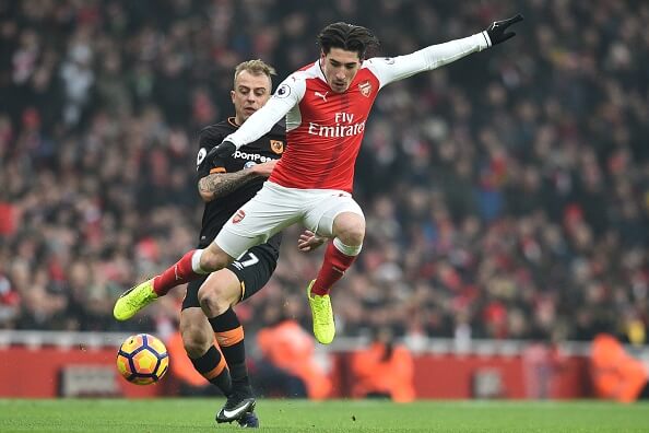Bellerín (R) in action against Hull City